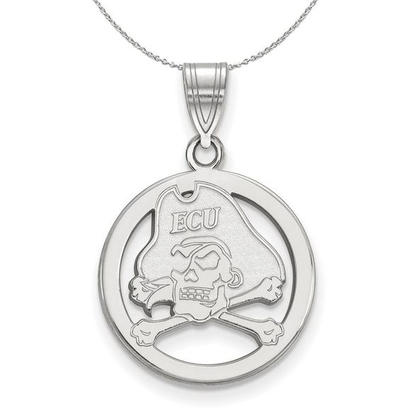 Sterling Silver East Carolina U Small Circle Necklace - 18 Inch